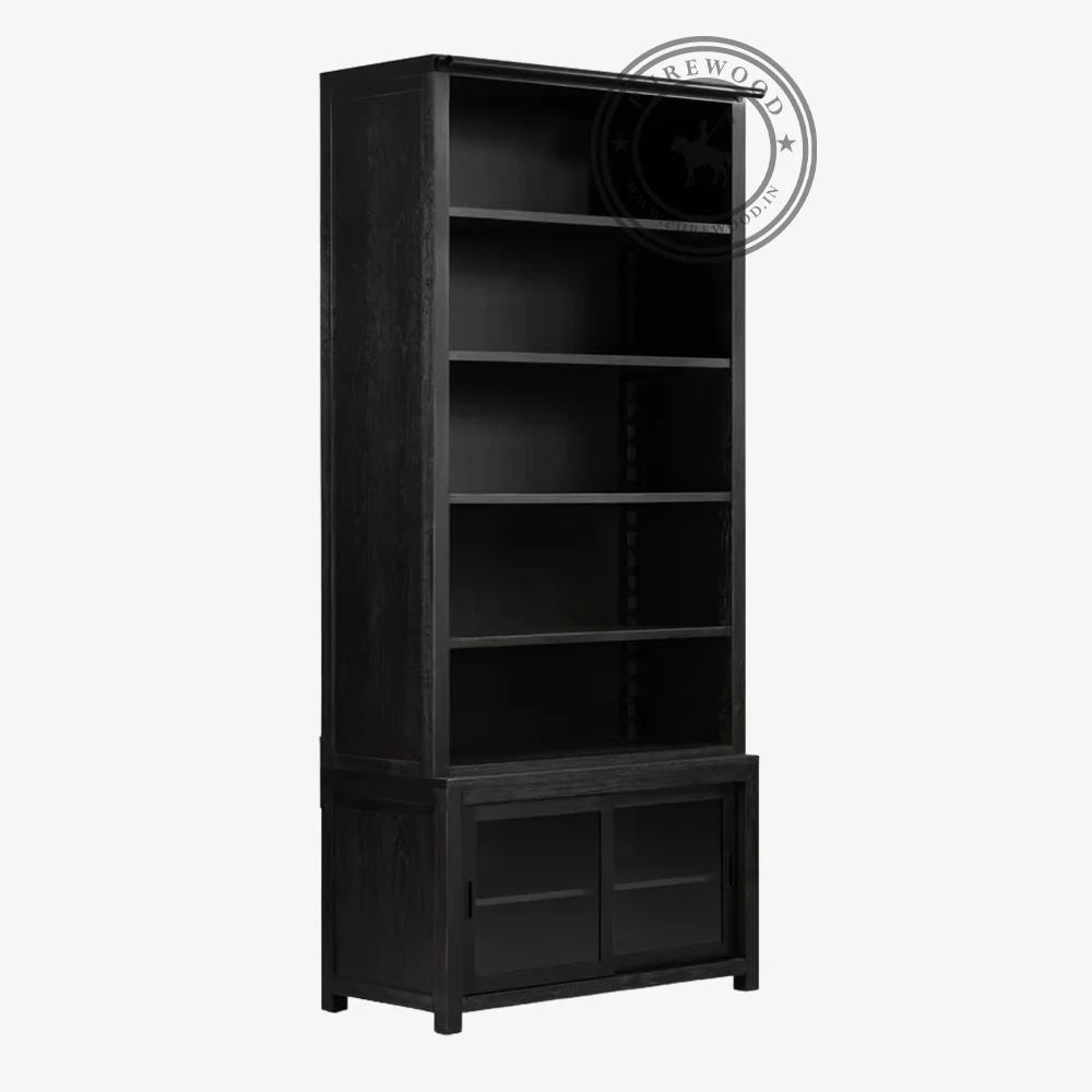 Ava Worn Black Bookcase