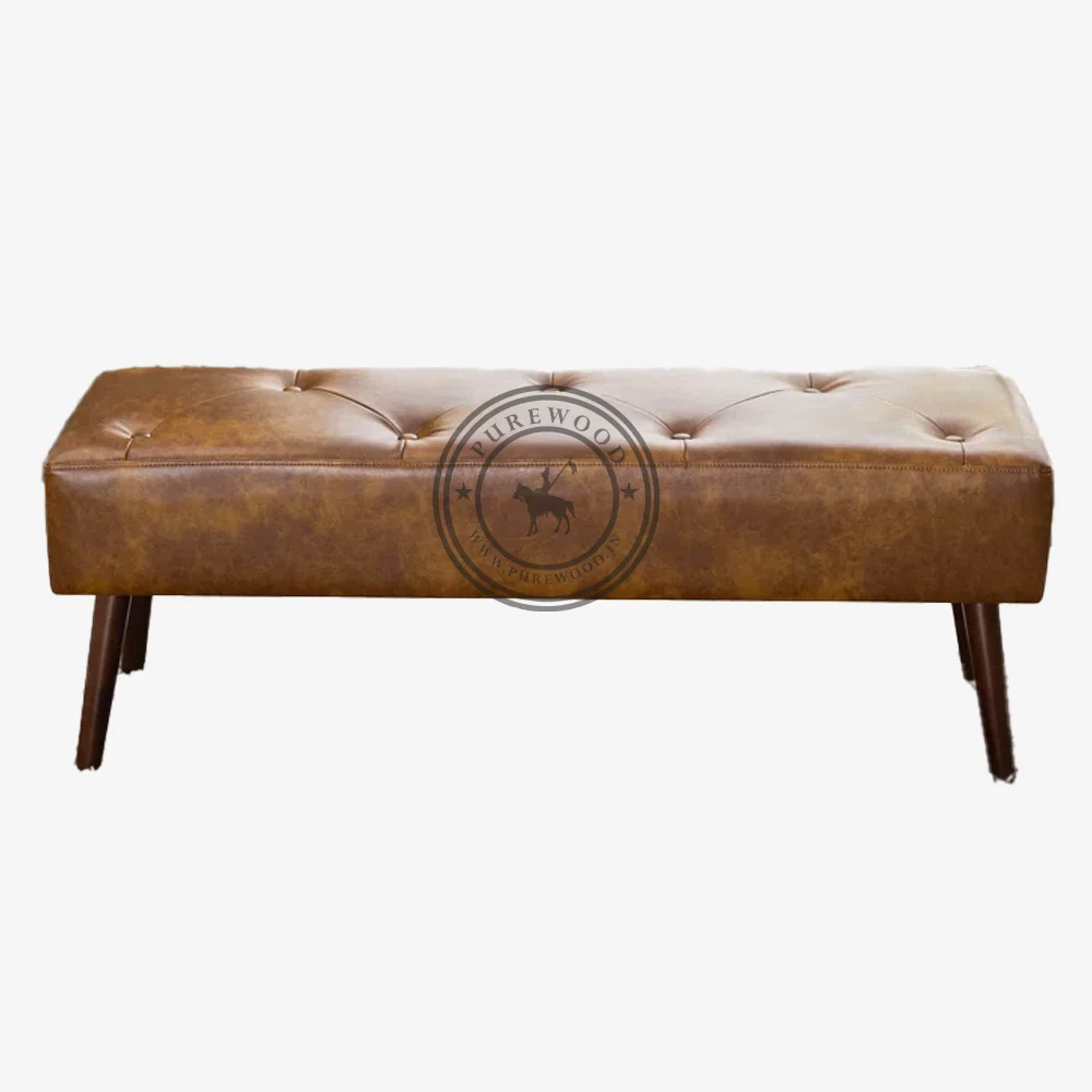 Nuthatch Leather Bench with Wooden Legs - Image 2